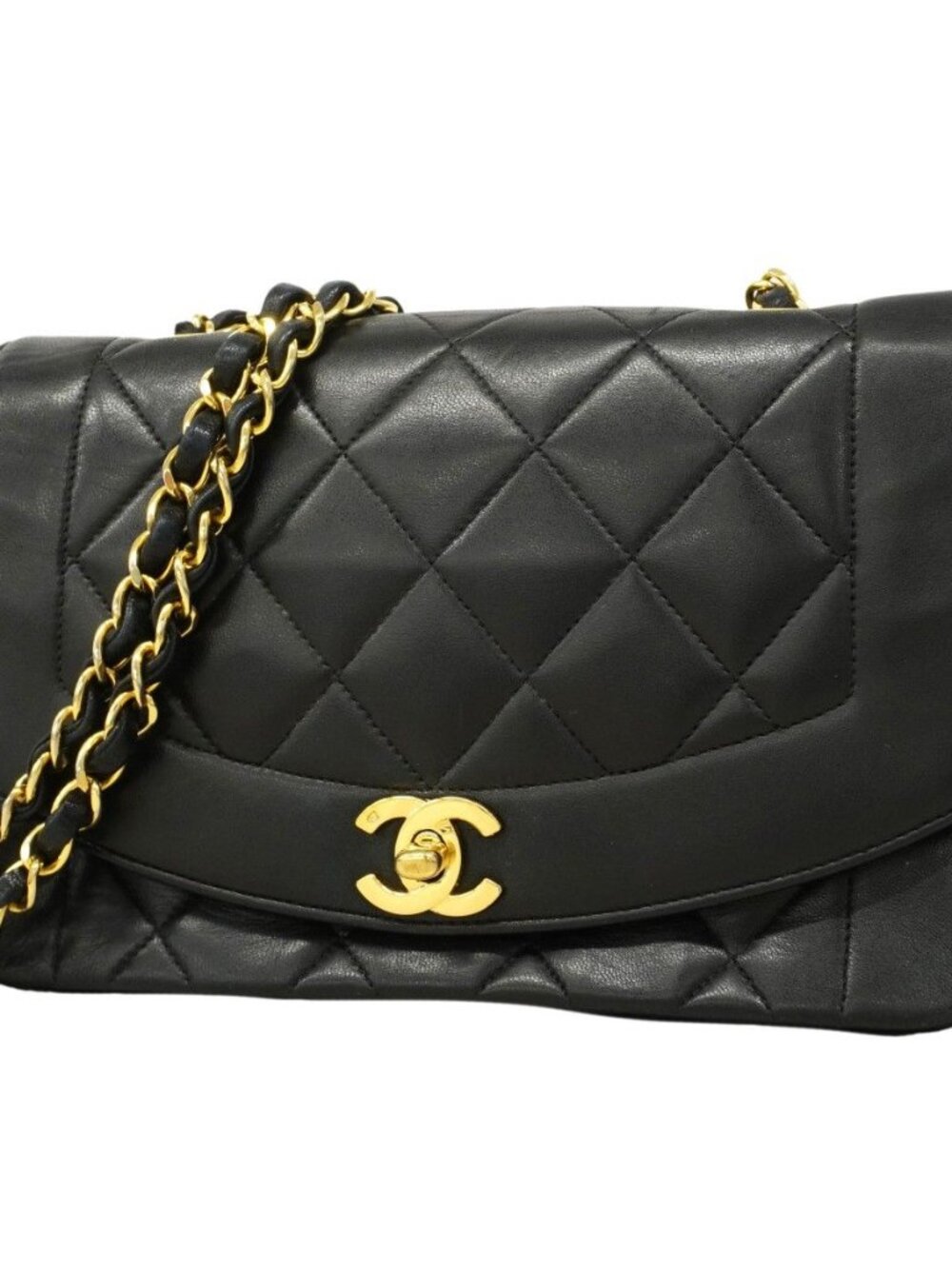 Chanel Shoulder Bag Diana Lambskin Black Gold